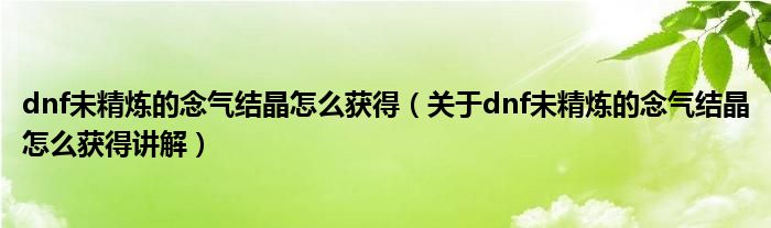 dnf未精炼的念气结晶有什么用_dnf110版本未精炼的念气结晶